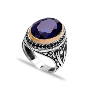 Sapphire Authentic Men Ring Wholesale Handmade 925 Sterling Silver